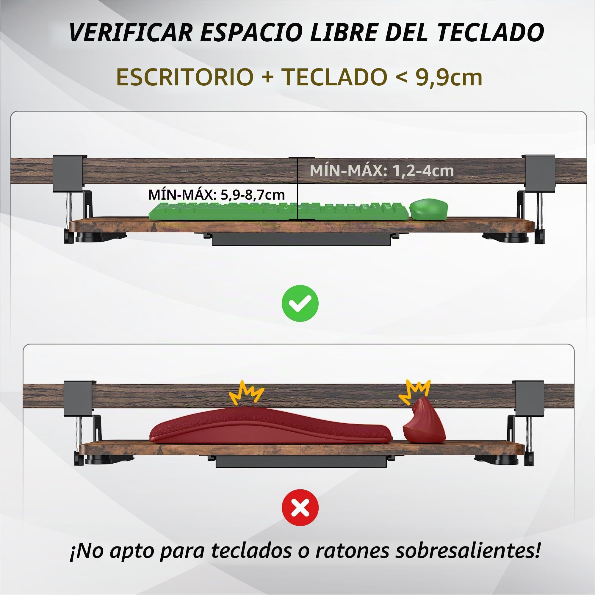 ETHU Bandeja para Teclado Extraible- Soporte Teclado Ordenador Bajo Mesa，Porta Teclado Extraíble con Abrazadera C, Cajón de Computadora de 680 x 300 MM para Escribir, Hogar u Oficina