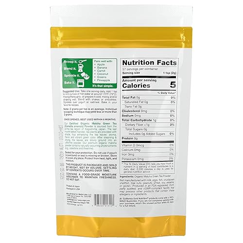 Miniatura 2 de California Gold Nutrition Superfoods, Té Verde Matcha Orgánico en Polvo, 4 oz (114 g)