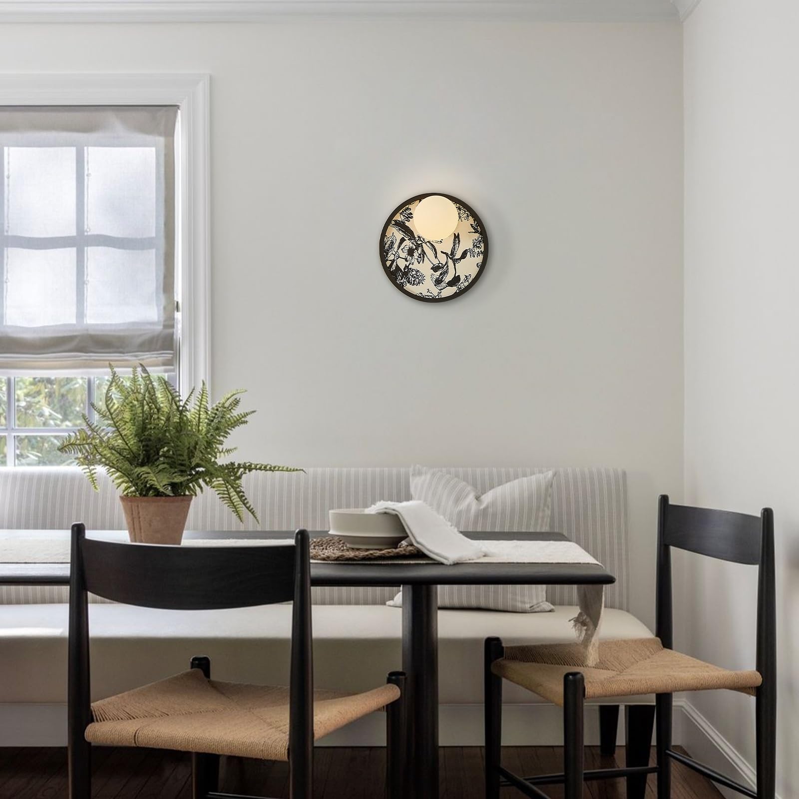 Applique da Parete in Tessuto Stile Mid Century con Paralume in Vetro, apparecchio di Illuminazione Moderno, Lampada da Interni con Cablaggio Fisso per Camera da Letto, Comodino, s