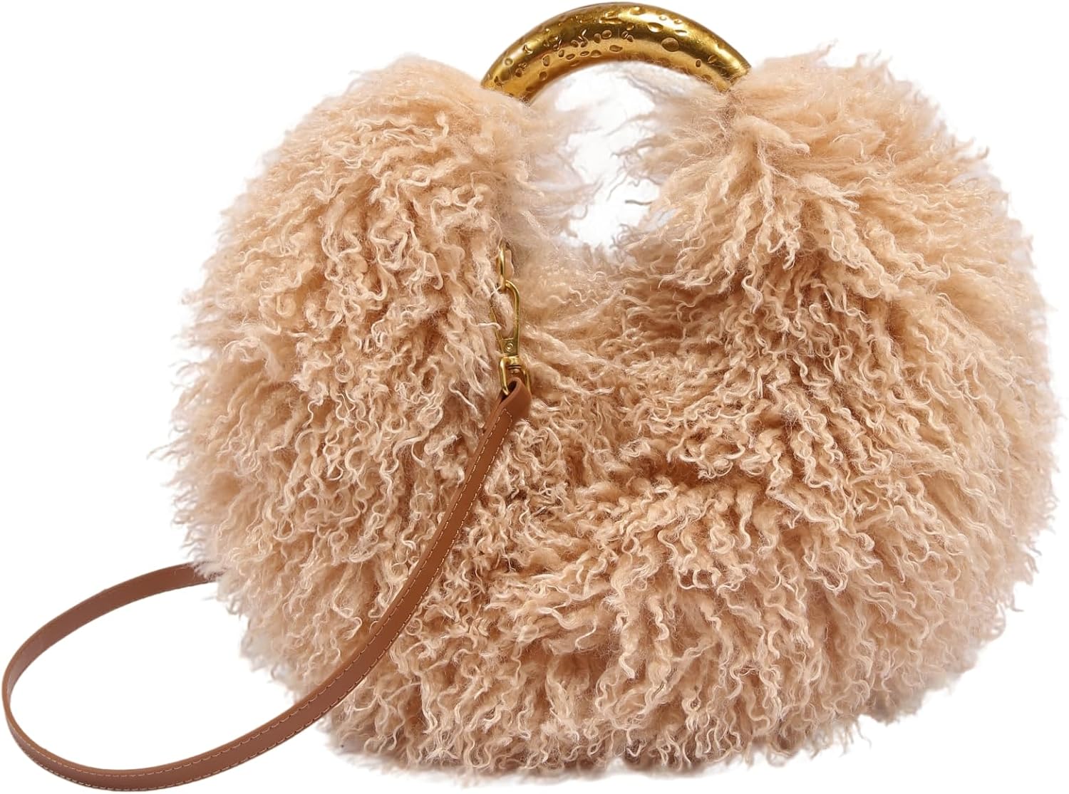 Faux Fur Handbag and Purse for Women Y2K Fluffy Hobo Shoulder Bag Cute Plush Furry Crossbody Bag with Adjustable Strap