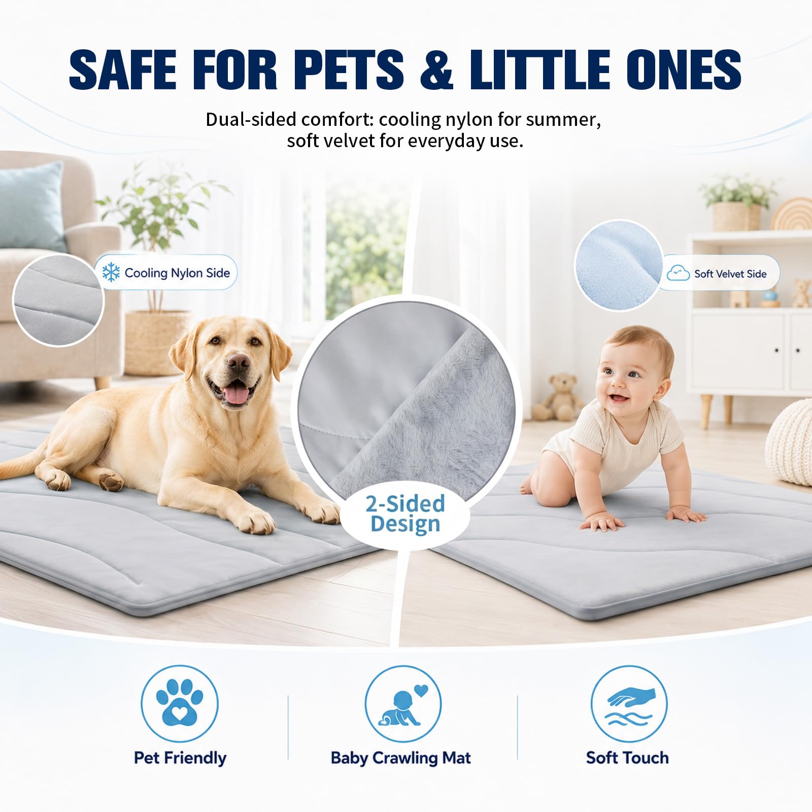 Tapis rafraîchissant d'été auto-rafraîchissant pour chiens et chats - Pour chiens et chats - Pour chiens et chats - Pour chiens et chats - Pour chiens et chats - Lavable et antidérapant - Gris clair