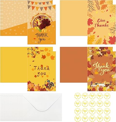 Tarjetas de Acción de Gracias con sobres, tarjetas de otoño, 20 juegos de tarjetas de Acción de Gracias, tarjetas de felicitación de otoño surtidas