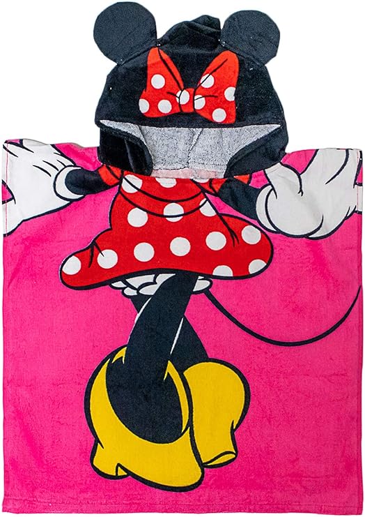 Jay Franco Disney Minnie Mouse Kids Bath/Pool/Beach Hooded Poncho - Super Soft & Absorbent Cotton Towel, Measures 22 x 22 Inches
