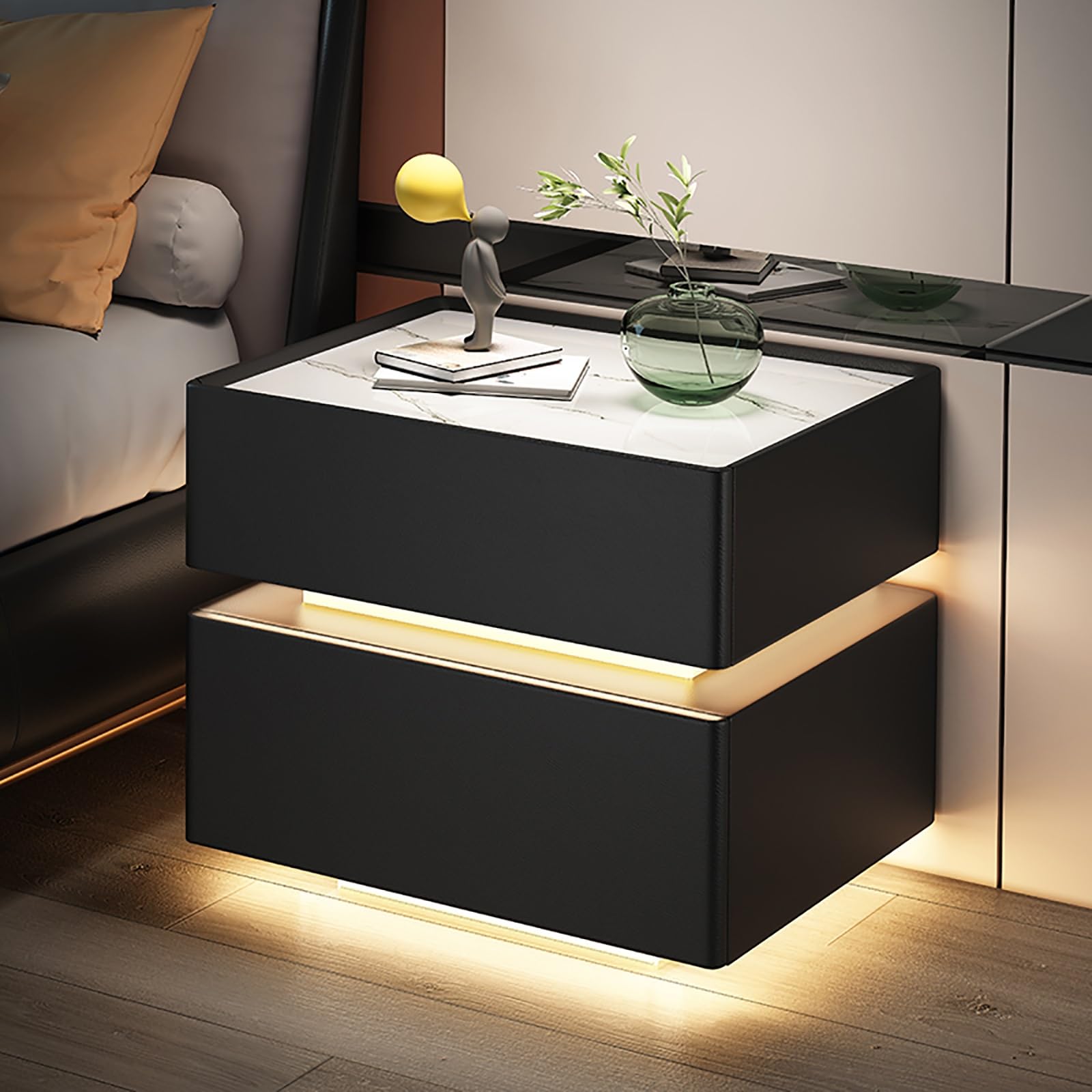 Comodino Bianco Con 2 Cassetti, Comodino Moderno Con Gambe In Legno 1 Pezzo 97364792