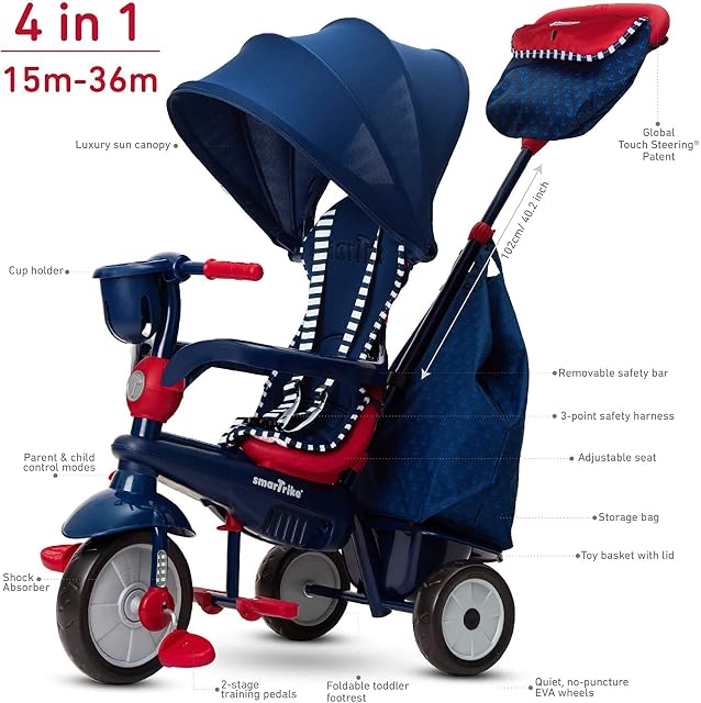 Foto 2 de 5 de smarTrike Swirl Triciclo de bebé 4 en 1, Rojo Marino