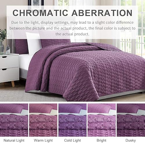 Miniatura 4 de BOURINA Juego de colcha de 2 piezas de microfibra que incluye 1 funda y 1 edredón, tamaño individual de 68 x 86 pulgadas, color morado