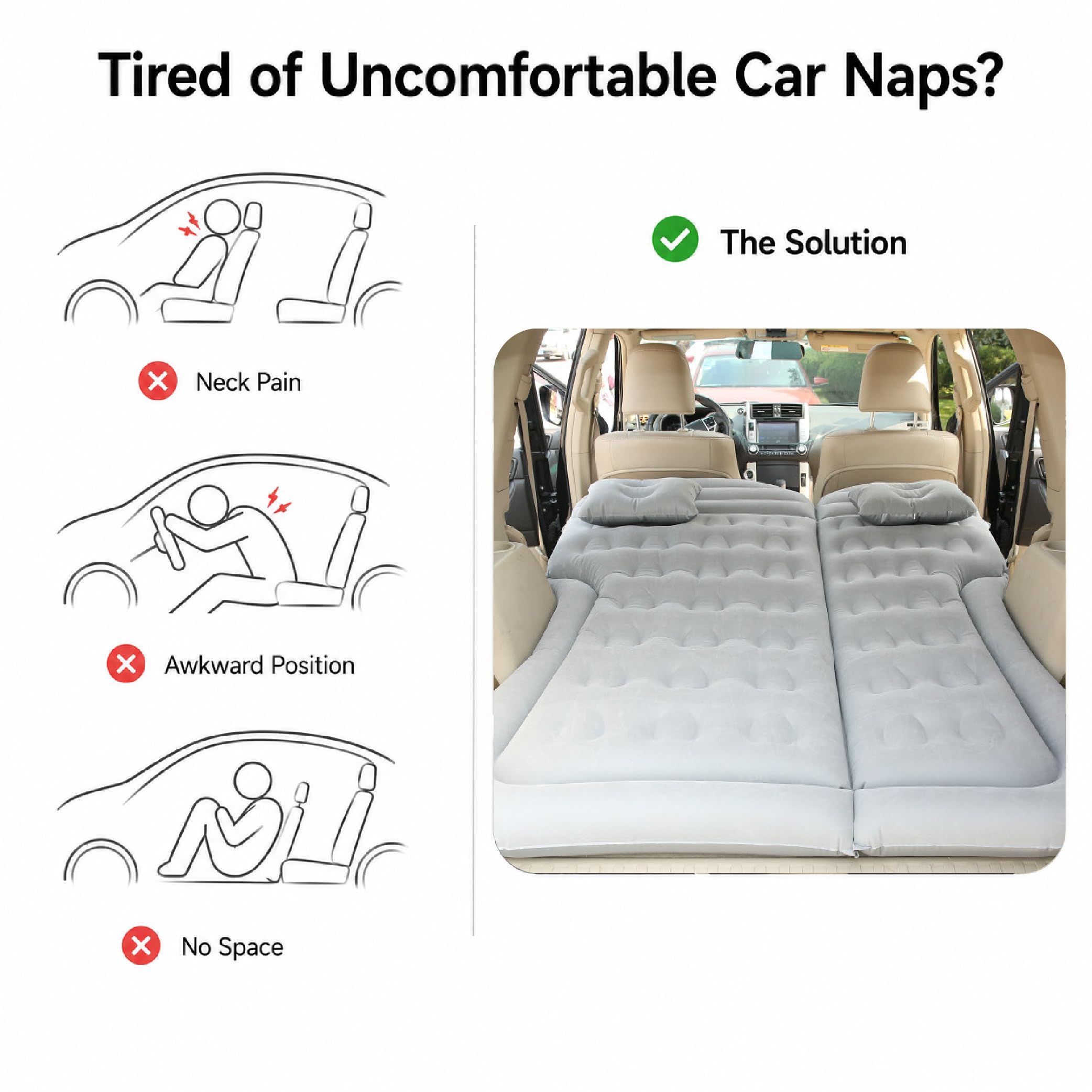 Materasso Gonfiabile Auto per Volvo V90 Cross Country 2016-2020, Letto Portatile con Pompa Rapida per Campeggio Viaggi e Riposo in SUV,B-Grey