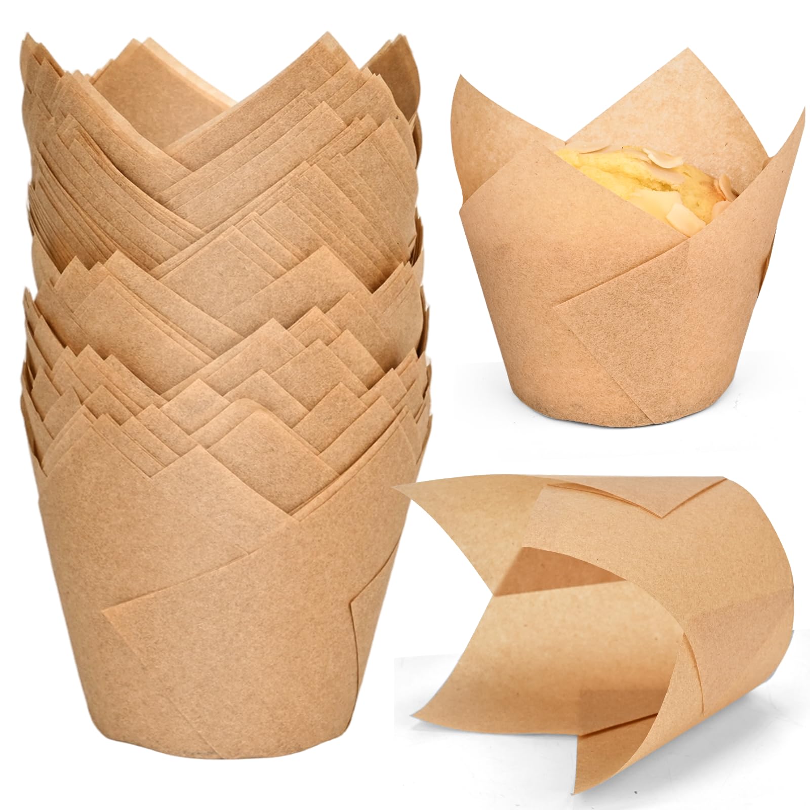Photo 1 of 100pcs Extra Large Size Tulip Cupcake Liners for Baking Cups, Food Grade Parchment Paper Large Muffin Liners Holders, Greaseproof Cup cake Wrappers for Party, Christmas by Neyimqr (Natural)