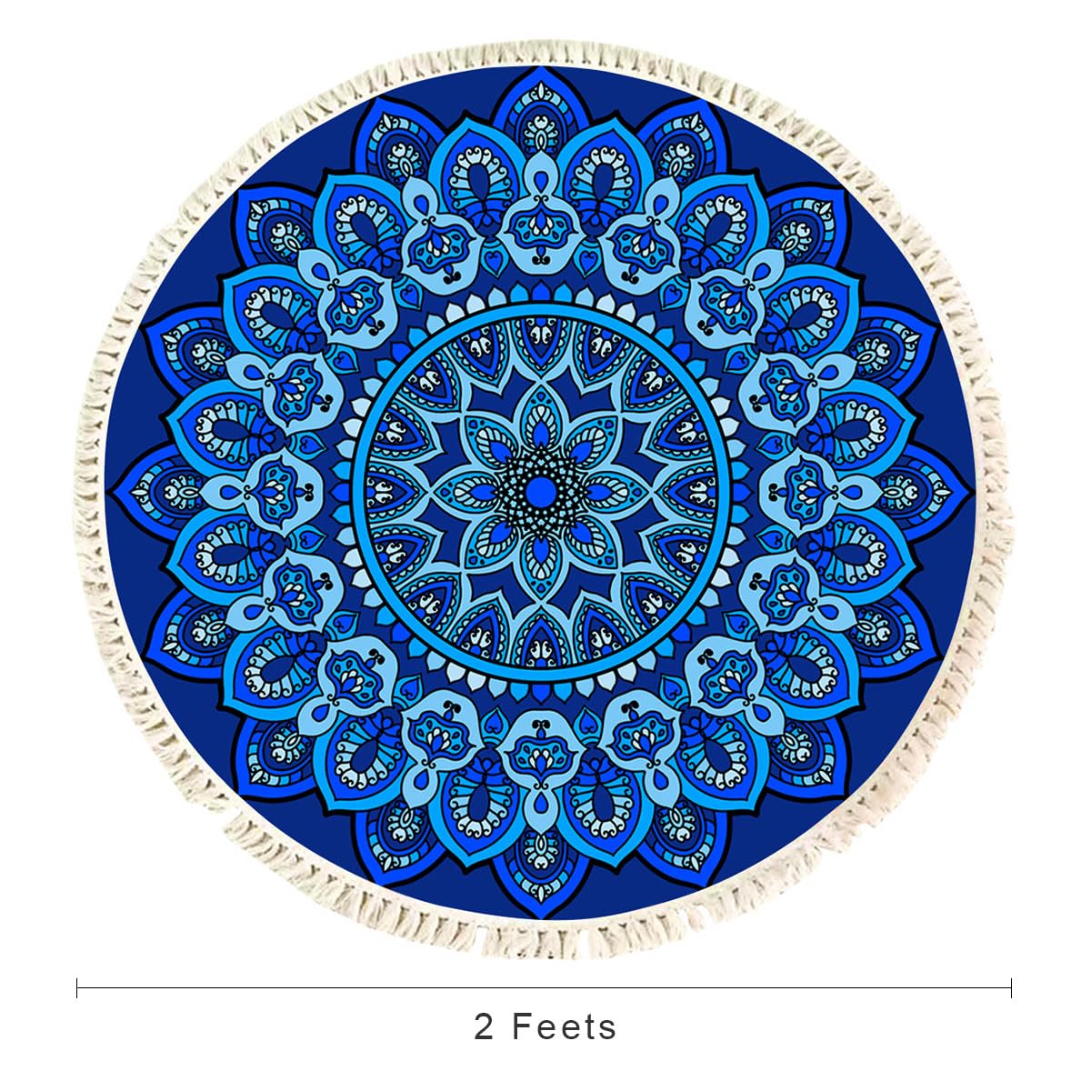 Terafeels Kitchen Rug Navy Blue Mandala Round Bohemian Round Table Cloth Home Decor Yoga Mat Meditation Picnic Rugs 2ft Circle for Bedroom Living Room Kitchen Entryway Dia 60cm - Image 3