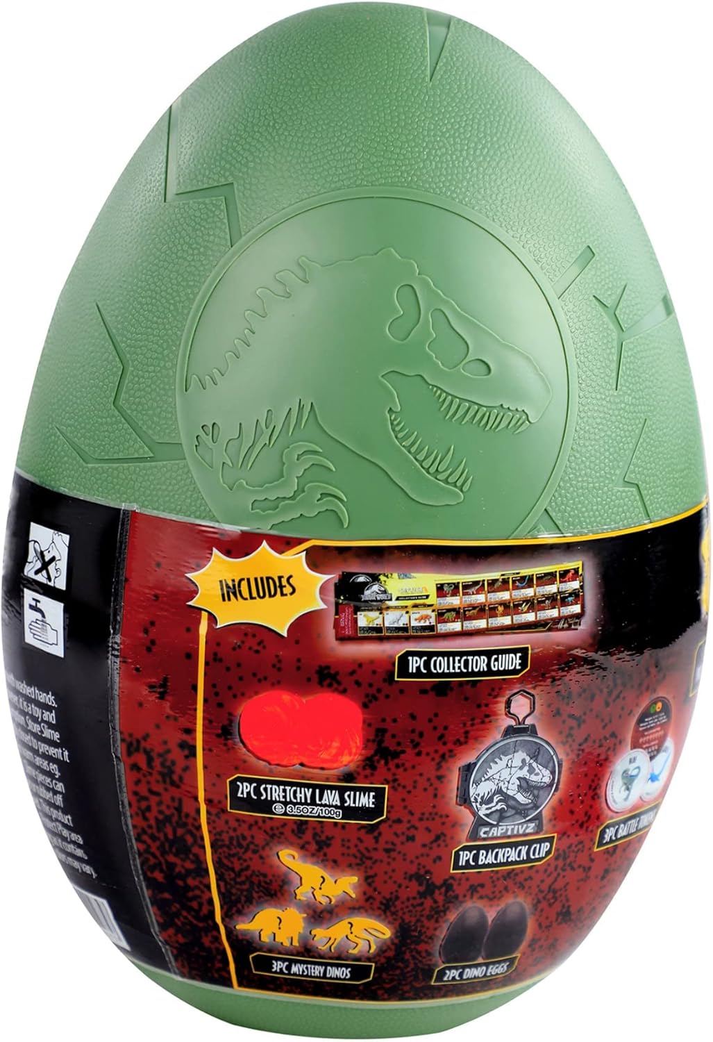 Jurassic World Captivz Mega Egg Clash Edition – Three Mystery Pop N Lock Dinosaurs – Zoom Rider – Lava Slime – Playmat – Giant Blinking Indominus Rex Eye