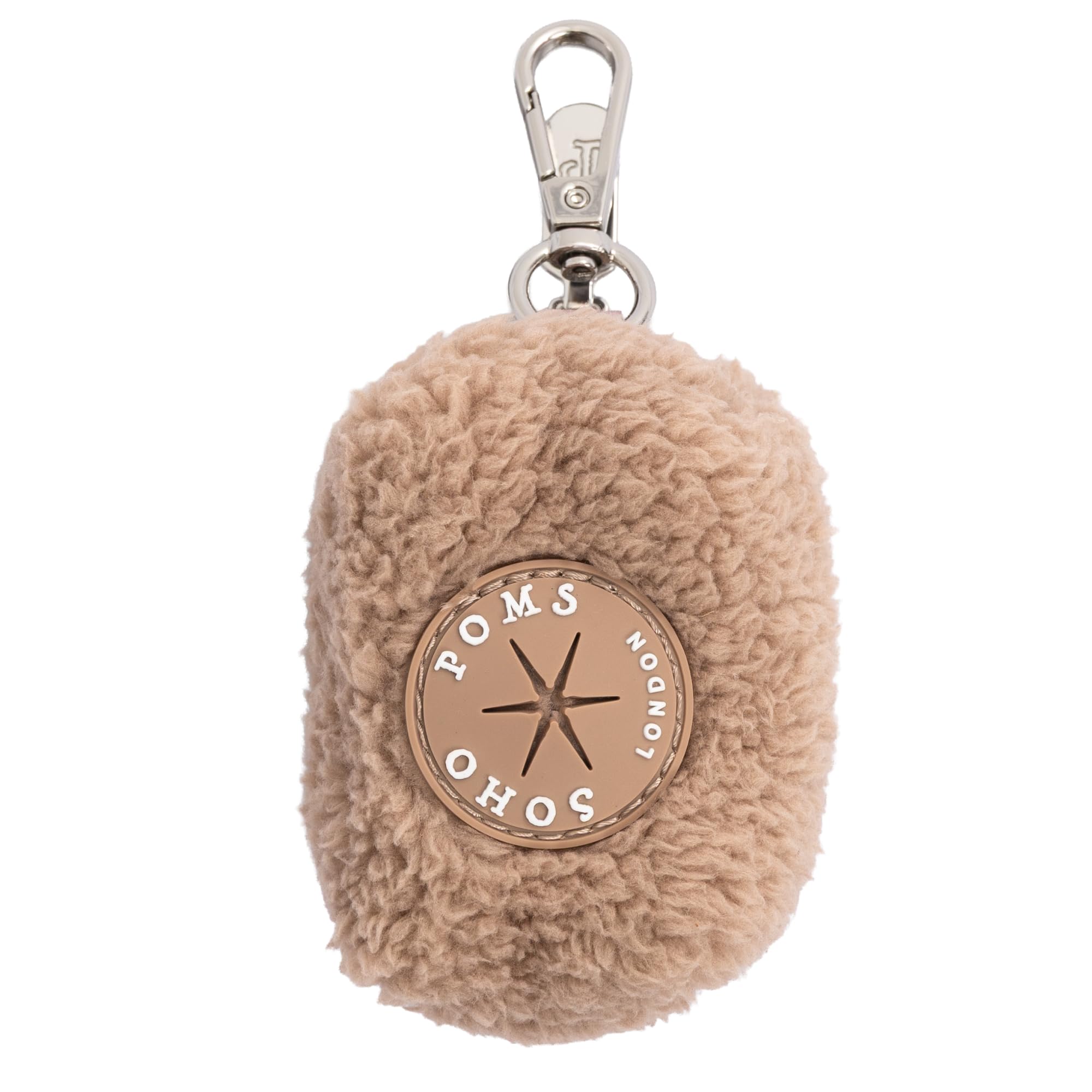 Soho Poms London Cream Soho Poms Dog Poo Bag Holder For Lead & Carrier – Teddy Fleece Dog Poop Bag Holder & Poo Bag Dispenser With Clip, Dog Waste Bag Holder & Dog Waste Carrier For Dog Leads, Vanilla