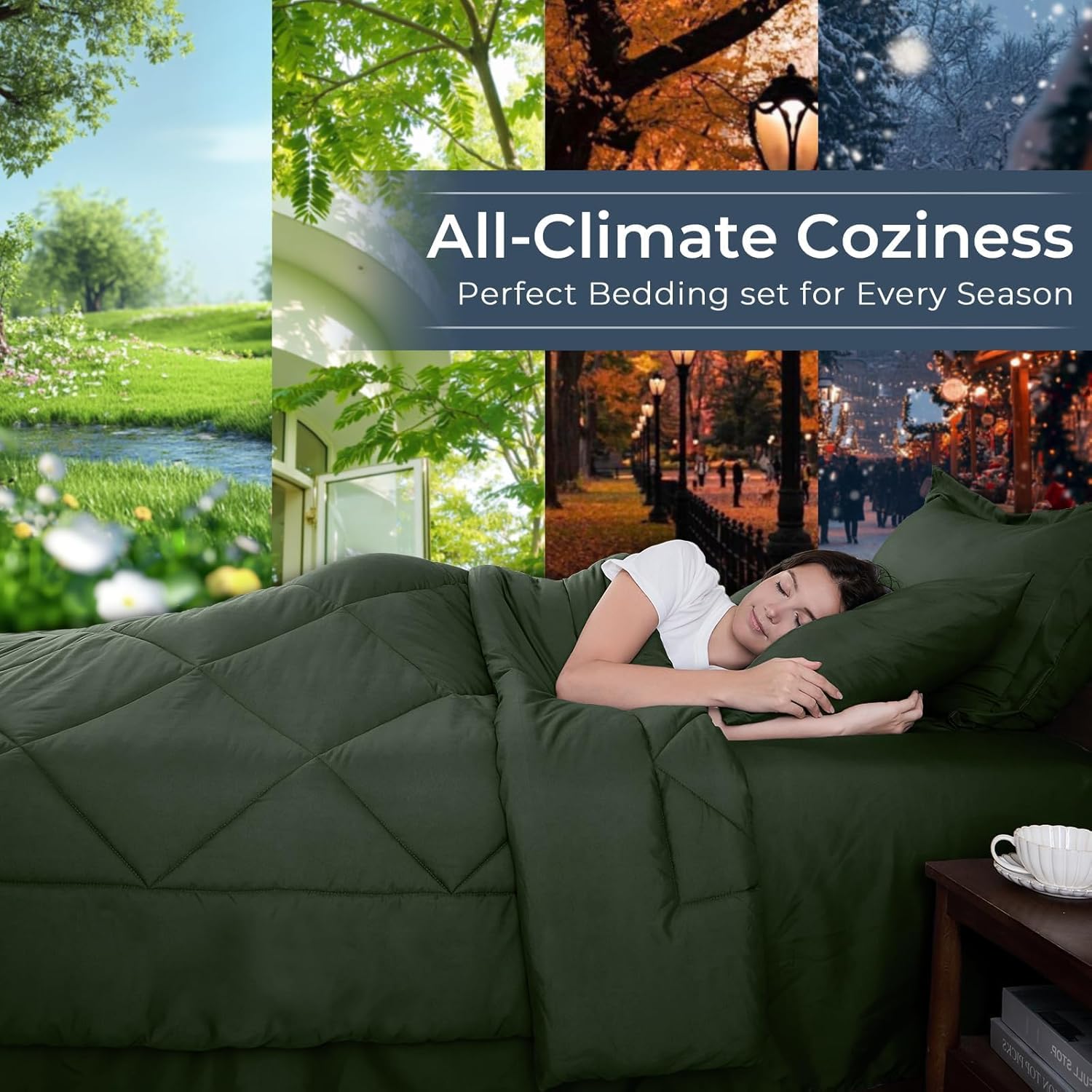 HEVUMYI Army Green Twin Comforter Set - 5-Piece All Season Bed in a Bag Twin, Ultra Soft Bedding Set with Comforter, Flat Sheet, Fitted Sheet, Pillowcases, Pillow Shams - Image 3