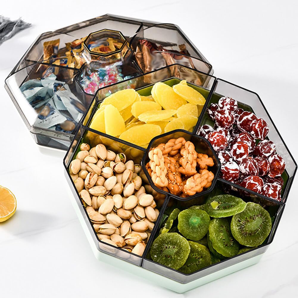 Plateau de service rotatif divisé avec couvercle – Plateau d'apéritif en plastique pour légumes, noix et collations – Plat de service réutilisable – Idéal pour les réceptions et les rassemblements
