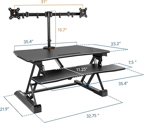 Miniatura 2 de Mount-It! Convertidor de escritorio eléctrico de pie con brazos de monitor duales para 2 pantallas (máximo 32 pulgadas), escritorio grande de 35.4