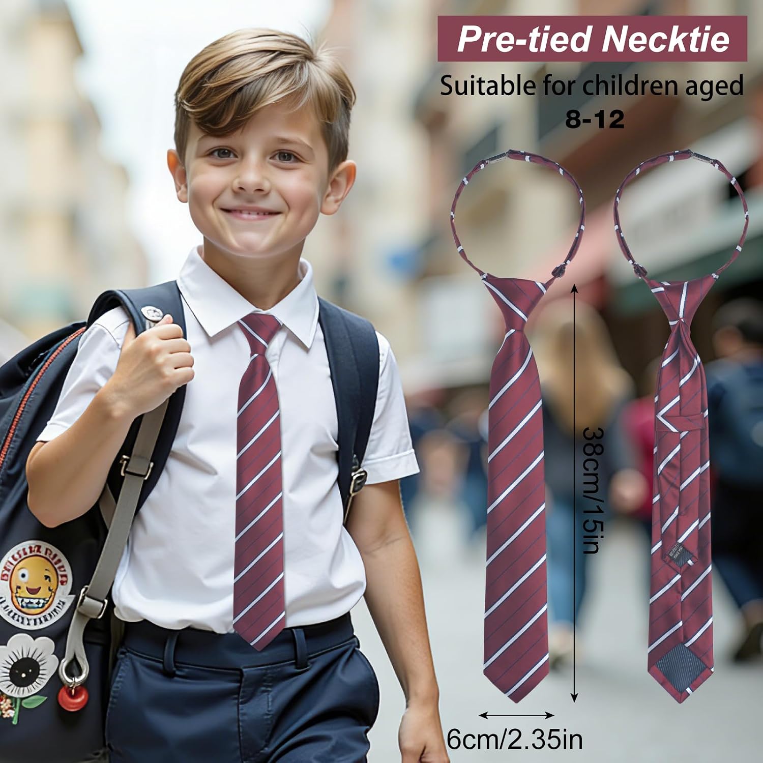 Striped Ties for Boys, Kids Ties Boy Pre-Tied Clip on Tie, Adjustable Toddler Tie for School Uniforms Wedding