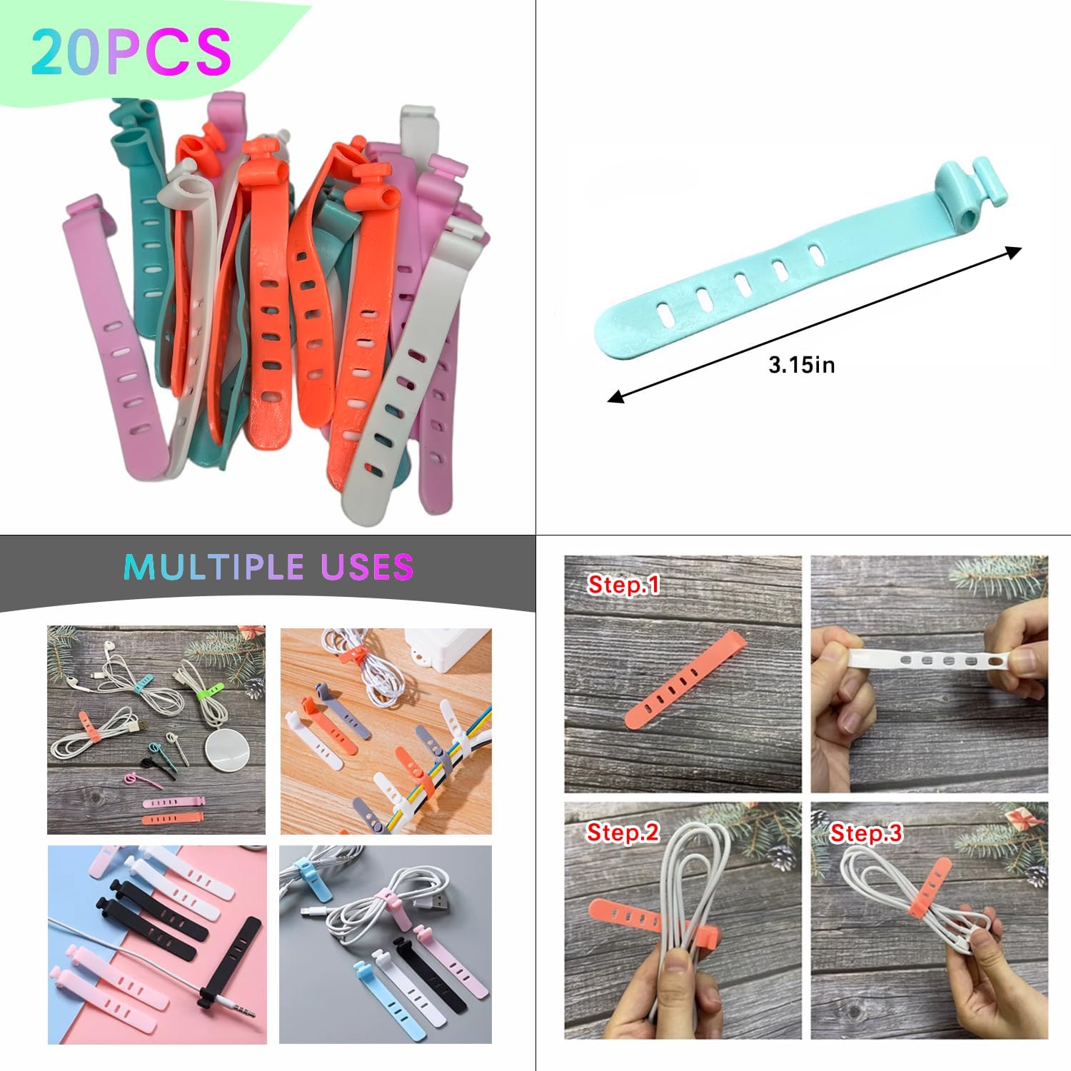 120PCS Multi-functional wire, headphone cable, charging cable ties, reusable, good toughness, not fall off