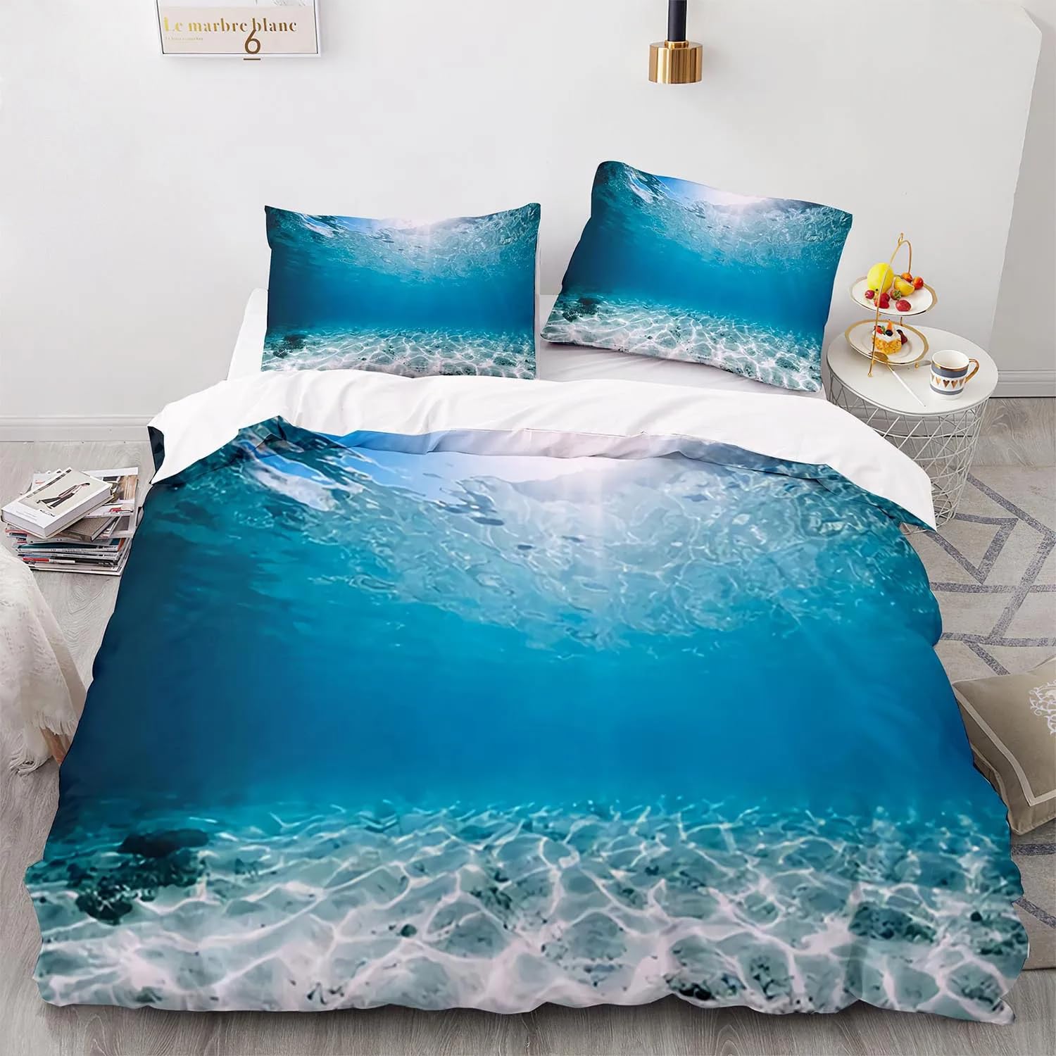 QBIDCSX Bedding Double Bed Set Underwater Bedding Double Bed Set - Microfibre Quilt Cover 230x220 cm - Comforter Cover with 2 Pillowcases(Double)