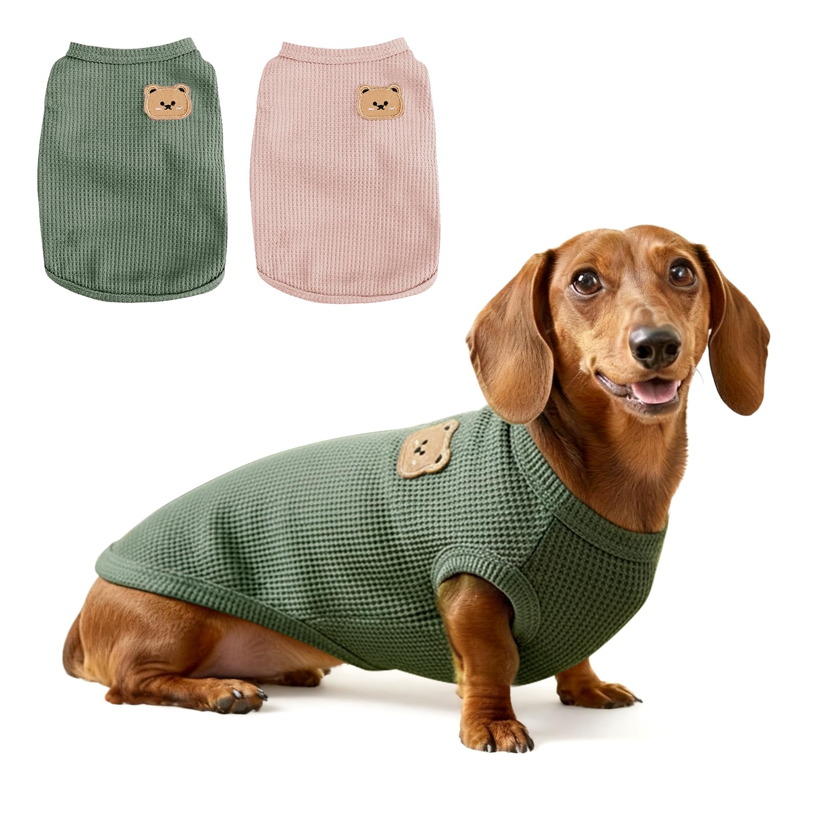 2 Pack Shirts for Cat, Small & Medium Dog Clothes, Waffle-Knit Puppy Shirts, Lightweight, Breathable, Stretchy Pet Clothes, Sleeveless Tee Shirt Gift for Cats & Dogs (Green&Pink, XLarge) — image 1