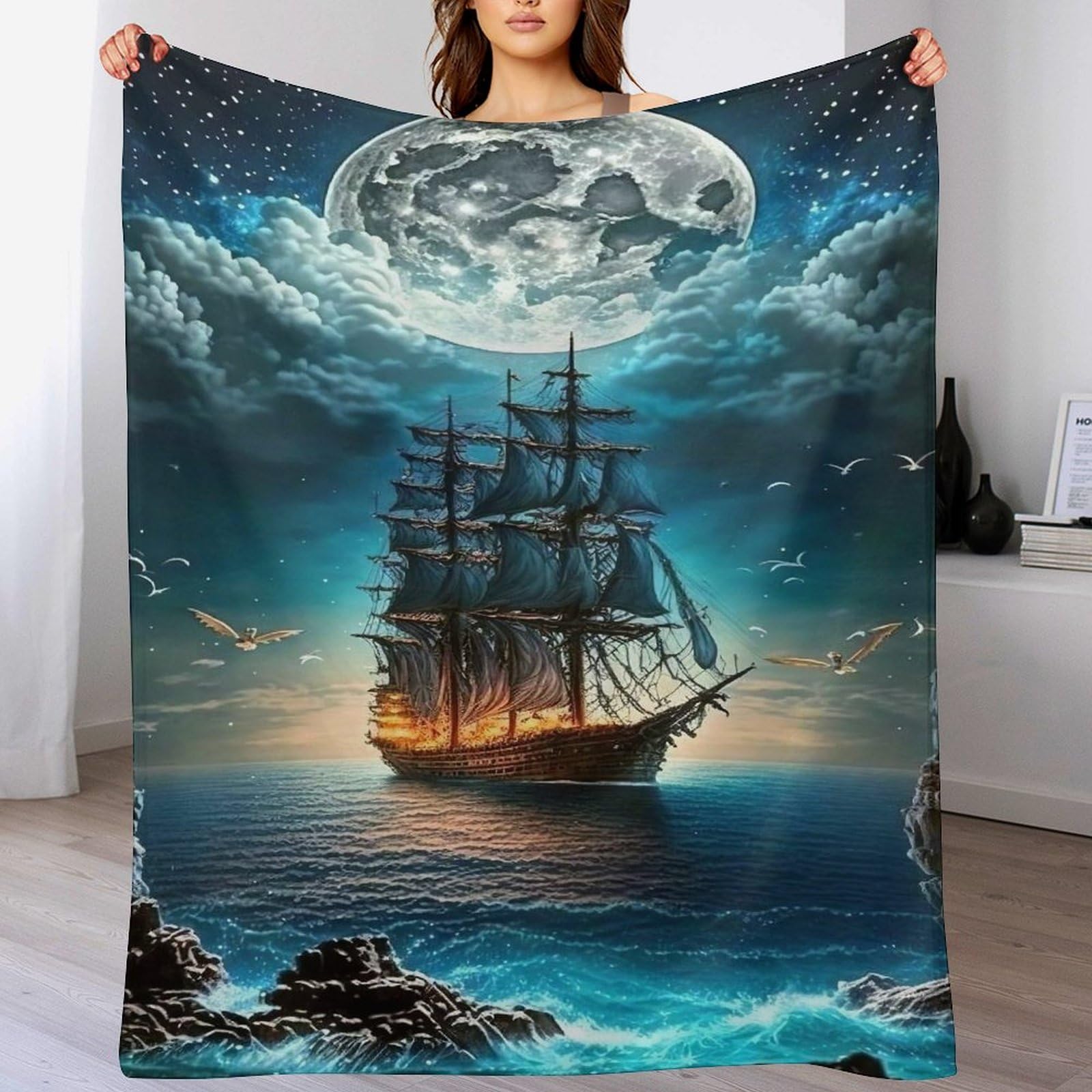 Couverture polaire pirate en flannel douce 100x130 cm pour lit et canapé enfant