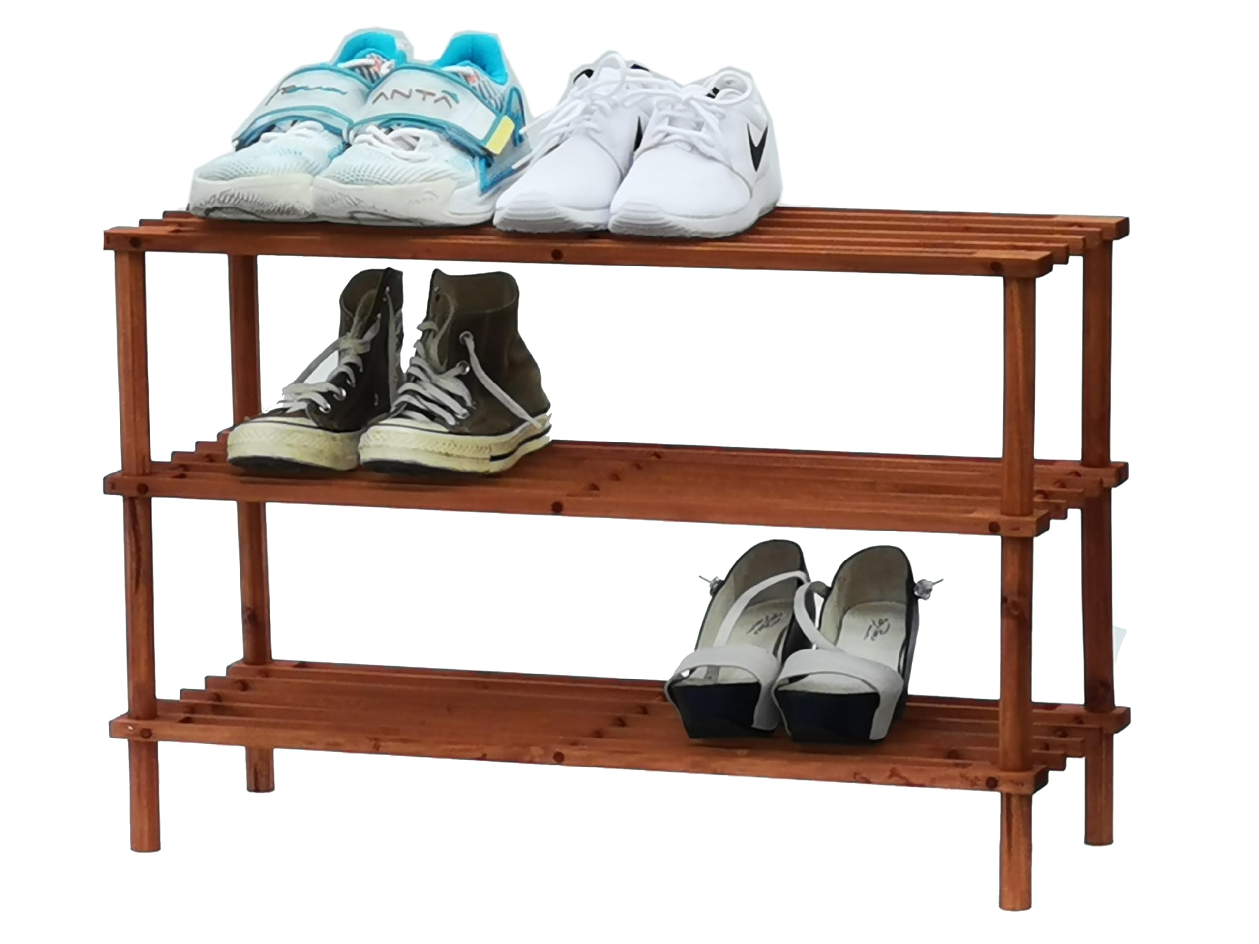 3-Layer Wooden Shoe Rack – Coffee Color | Multi-Tier Shoe Rack | Shoe Organizer | Shoe Rack Display | Multifunctional Storage | Free Standing Shoe Shelf | Shoes Cabinet 63cm