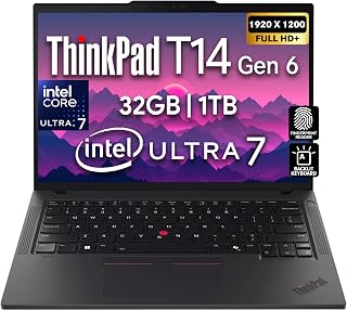 Lenovo ThinkPad T14 Gen 6, 14" FHD+ Display, Intel Ultra 7 225U, 32GB DDR5 RAM, 1TB SSD PCIe, Fingerprint, Backlit Keyboard, WiFi 6E + BT, RJ-45, FHD Webcam, Win 11 Pro, AI Business Laptop - Black