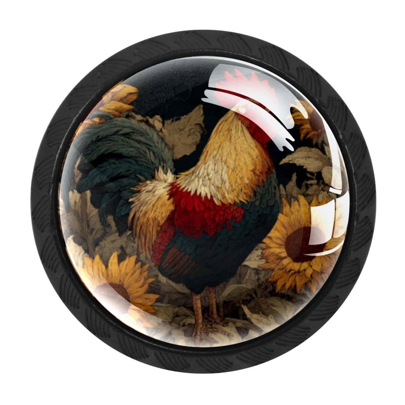 CHENZZZZ Rooster Sunflowers (10) Drawer Knobs Pull Handle Crystal Glass Circle Shape Cabinet Drawer Pulls Cupboard Knobs with Screws for Kitchen Cupboard Dresser Wardrobe etc
