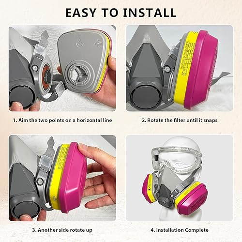 Miniatura 6 de LMINHAN Máscara respiradora para productos químicos - Máscara respiradora de media cara con filtro 60923 para vapores orgánicos resina epoxi