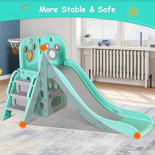 Miniatura 5 de MAMIZO Tobogán 6 en 1 para niños pequeños, tobogán extralargo para escaladores, parque infantil para interiores y exteriores, con aro de baloncesto