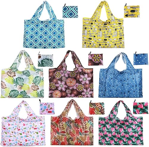 Miniatura 1 de Bolsas de comestibles reutilizables plegables paquete de 8 bolsas de compras grandes de 50 libras bolsas de comestibles resistentes al agua lavables