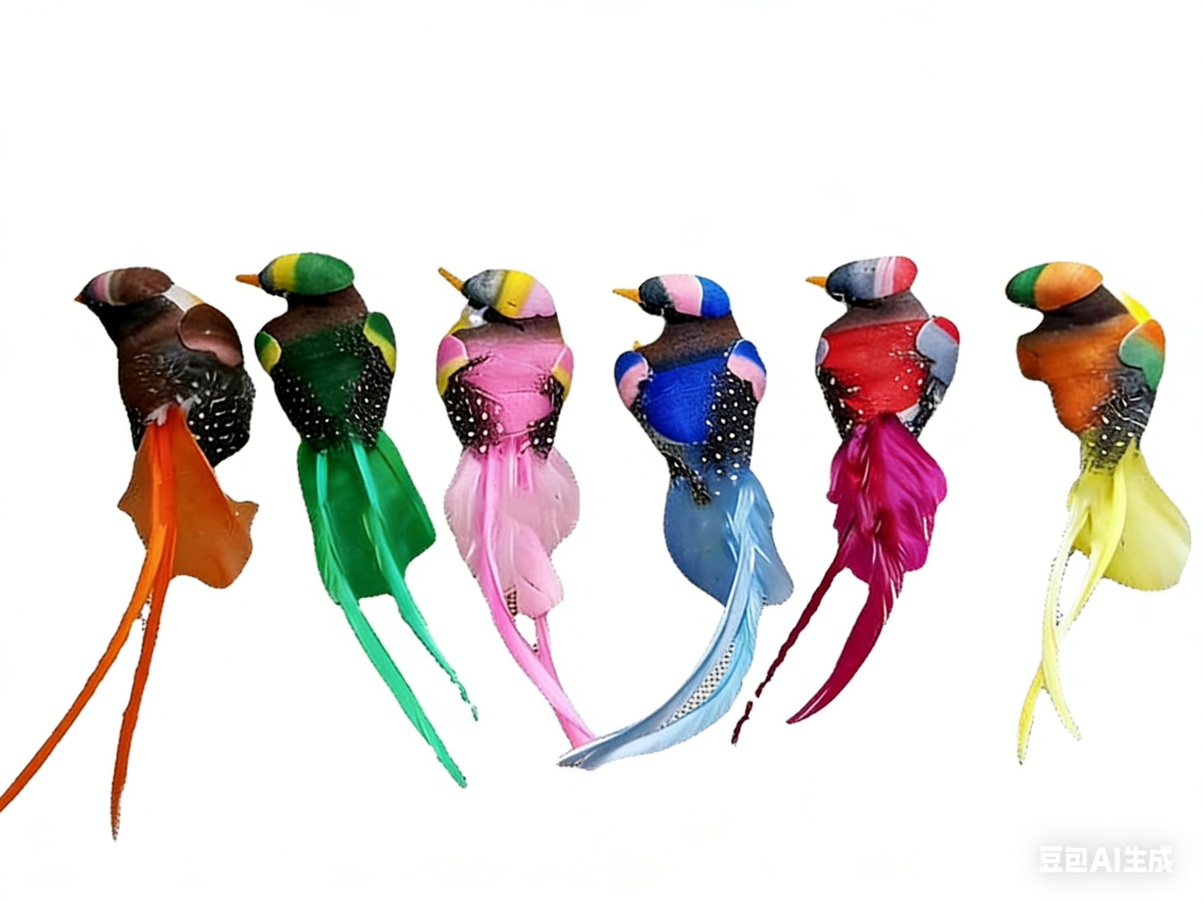 Futuhada 6 Colorful Artificial Birds on Clips - Foam Feather Decorative Bird Ornaments for Christmas Tree, Garden, DIY Crafts, Home Party, and Wedding Decor (14x3x3cm, Multicoloured)