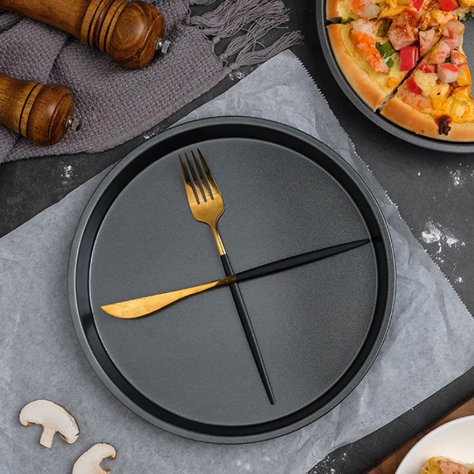 Cocoarm 2 teglie antiaderenti per pizza, in acciaio al carbonio ispessito, per cucina, forno, riscaldamento uniforme, lunga durata, 4 misure (30,5 cm)