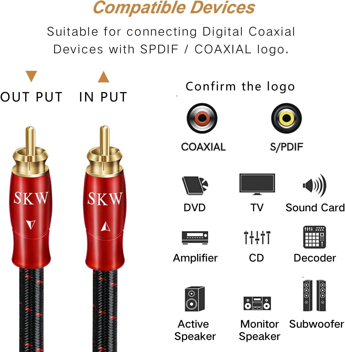 SKW Digital Coaxial Cable Entry Level HC Series RCA to RCA Multiple Shield Subwoofer Cable for HiFi Systems 16.4ft/5M