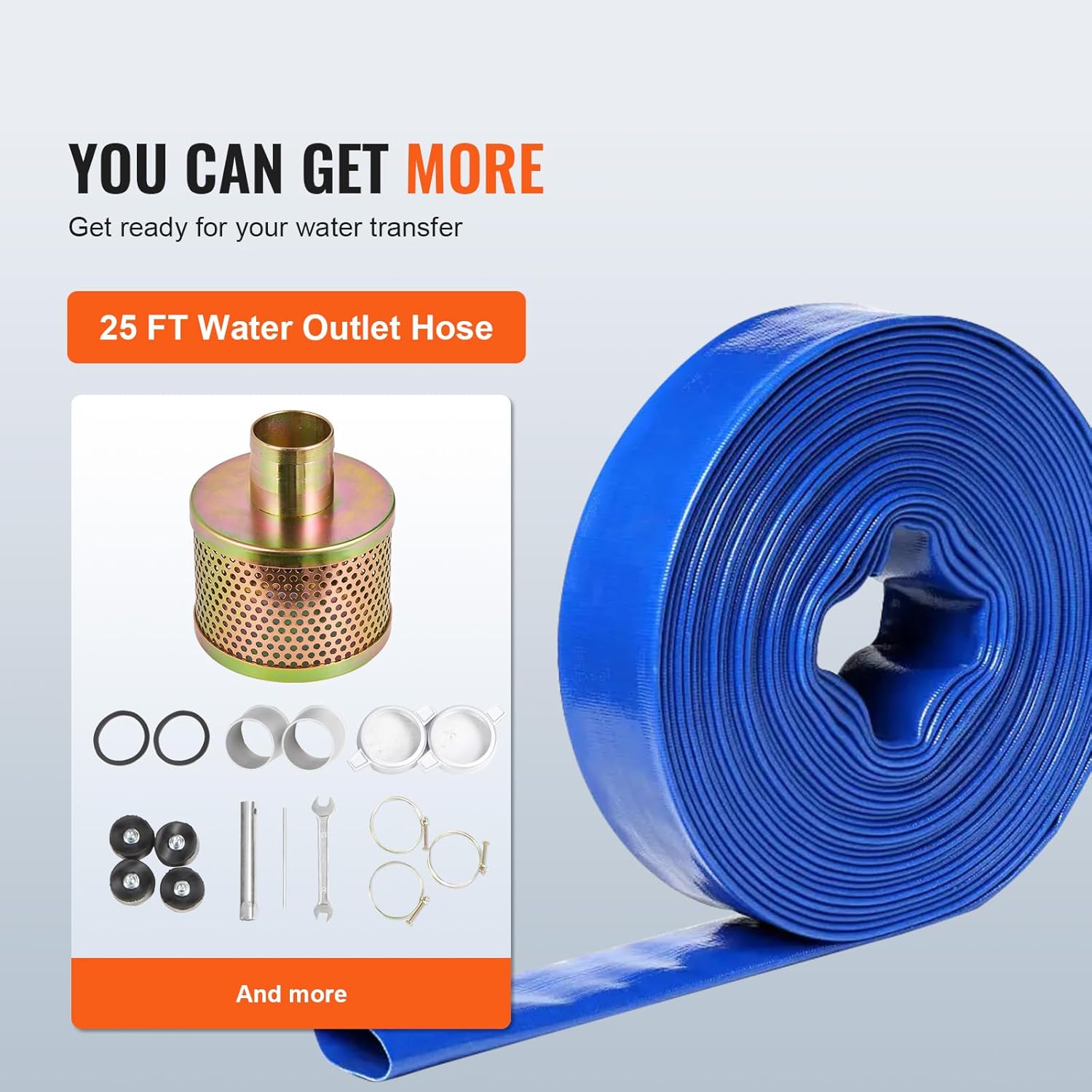 VEVOR Gasoline Powered Clarified Water Pump, 2 in/50 mm, 7HP 132GPM 4-Stroke Gasoline Engine Water Transfer Pump with 25 ft/7.62 m Outlet Hose Max 98 ft Lift 26ft Suction, Cast Iron Impeller