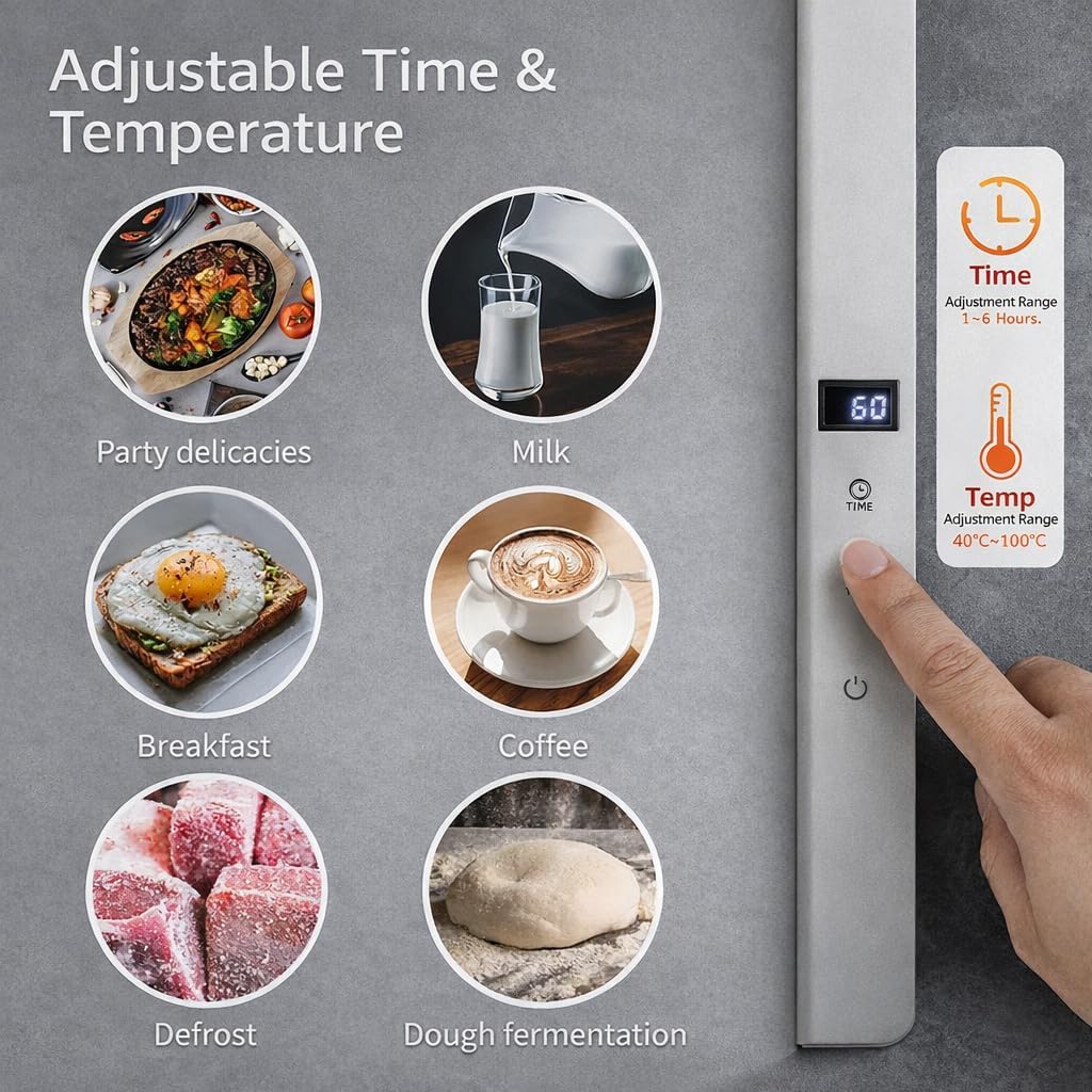 Large Food Warming Mat, 65x38cm, 6 Heat Settings 1-9H Timer, Waterproof Surface and Portable mat, Buffet Food Warmer Mat, Fast Heating Silicone Warming Tray for Kitchen & Dining Table