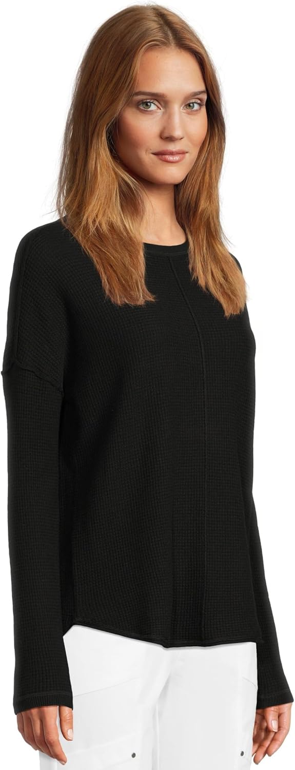 Elliott Lauren Womens Cotton Cashmere - Round Neck Waffle Stitch Drop Shoulder Long Sleeve Sweater