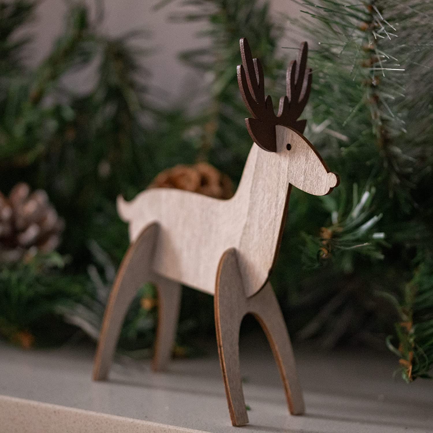 Marco Paul DIY Reindeer Christmas Decorations - 3D Handmade Wooden Calf Reindeer Ornaments - Xmas Deer Ornament For Table Centrepiece, Home Decor, Christmas Eve Box Fillers, Xmas Activities & Crafts