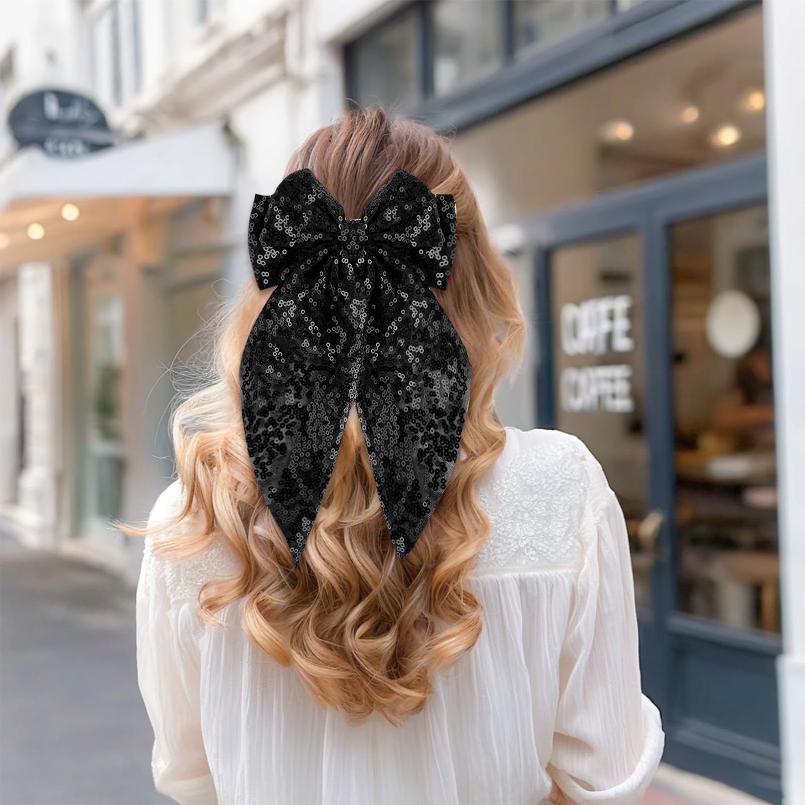 Bdfgh Sparking Black Hair Bow Tie, Hair Clip with Glitter - Image 3