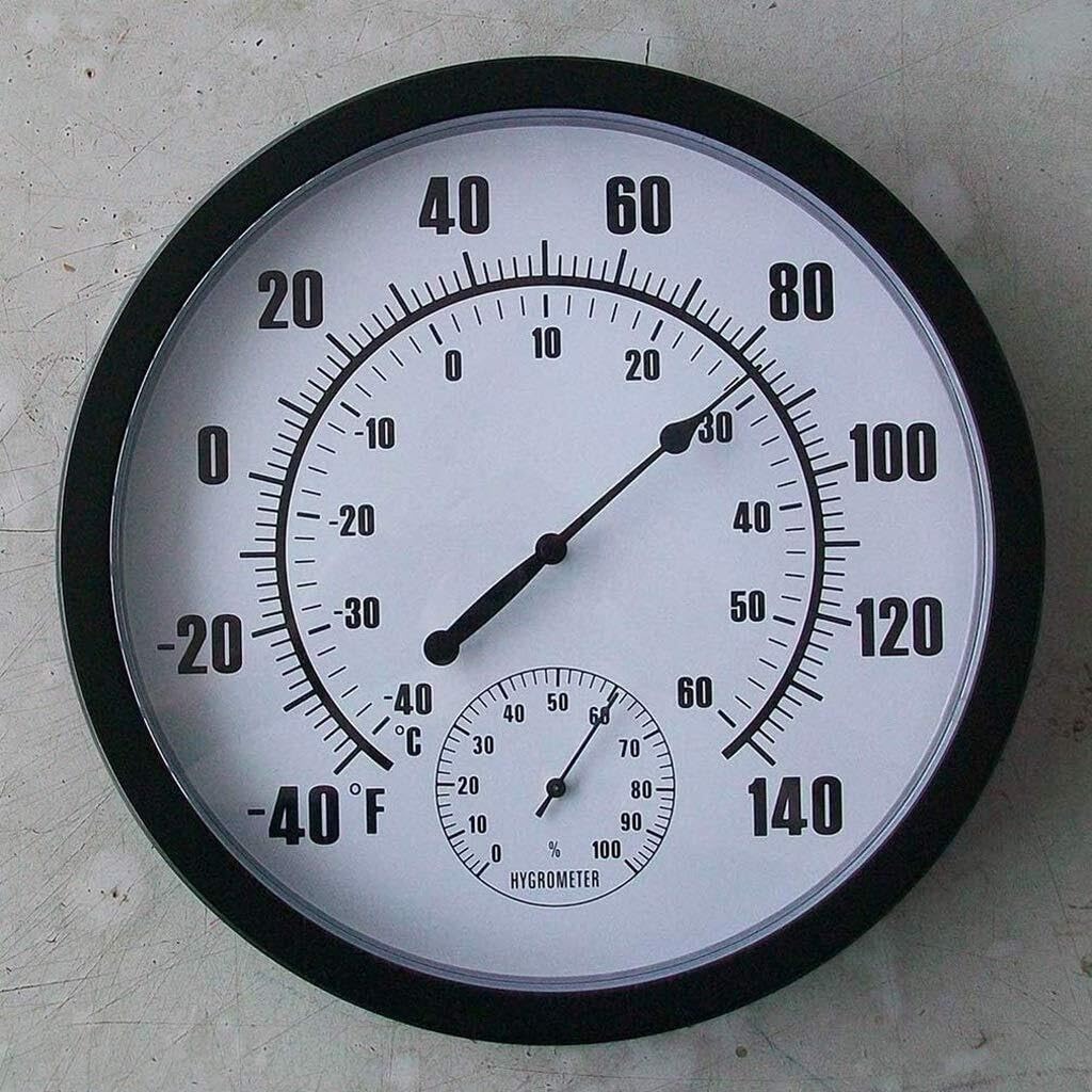Hanging Metal Garden Thermometer & Hygrometer, Large 10-Inch Analog Wall Outdoor Temperature Humidity Gauge, Real Glass Lens, No Battery, Stylish Design for Spaces