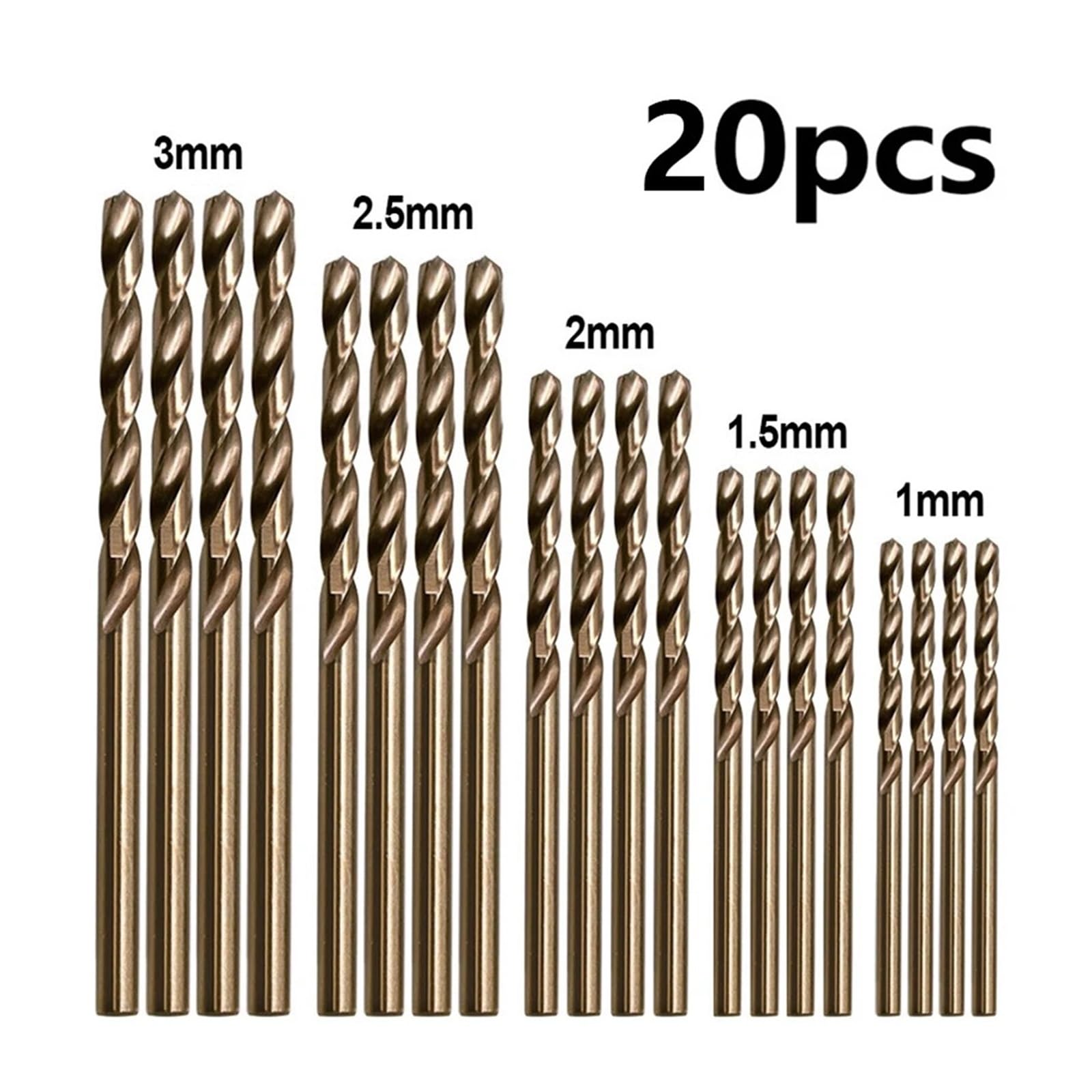 Brocas HSS de cobalto M35, 10/20/50 Uds., for perforación acero inoxidable | Brocas de cobalto con mango recto for mecanizado de metales duros y acero inoxidable(20pcs)
