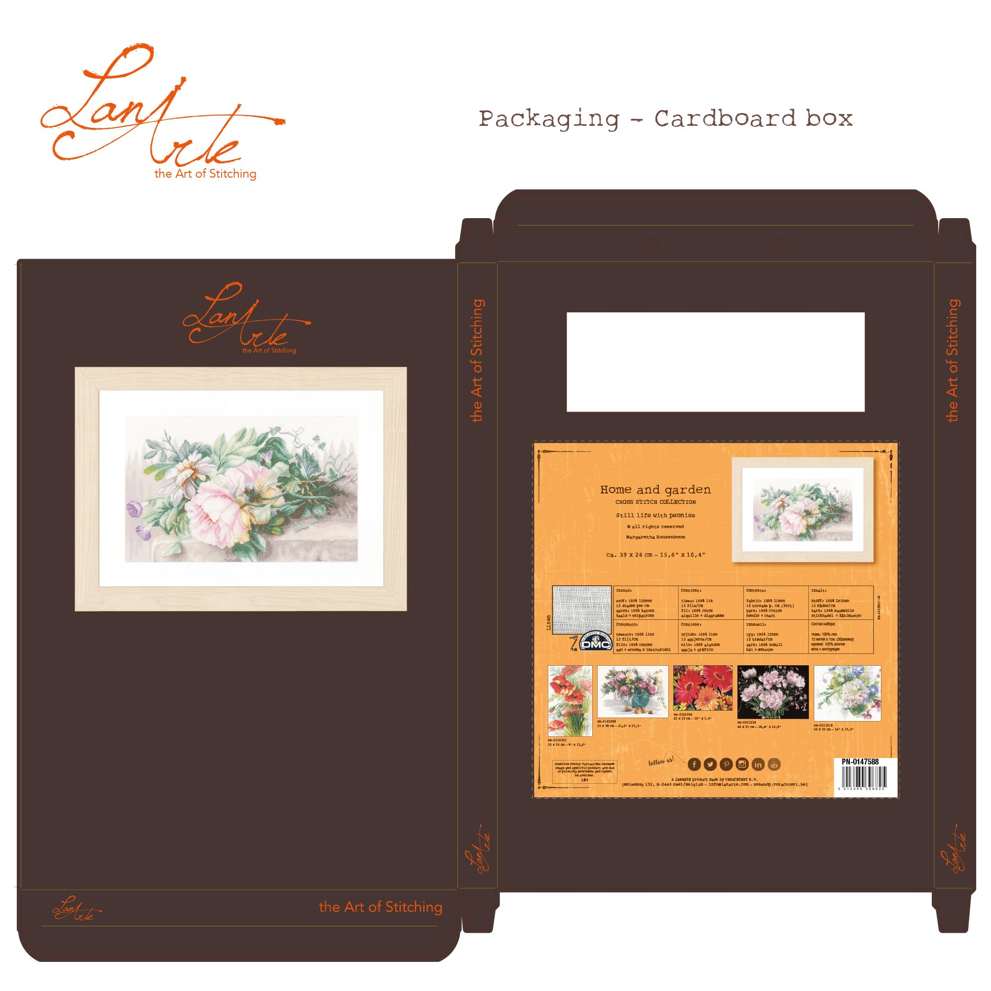 LANARTE Kits De Punto De Cruz Contado Completo Arte De Pared DIY Naturaleza Muerta con Flores Set Manualidades Adultos Set Decoracion Salon Creativo Regalo ca. 39 x 26 cm Cross Stitch