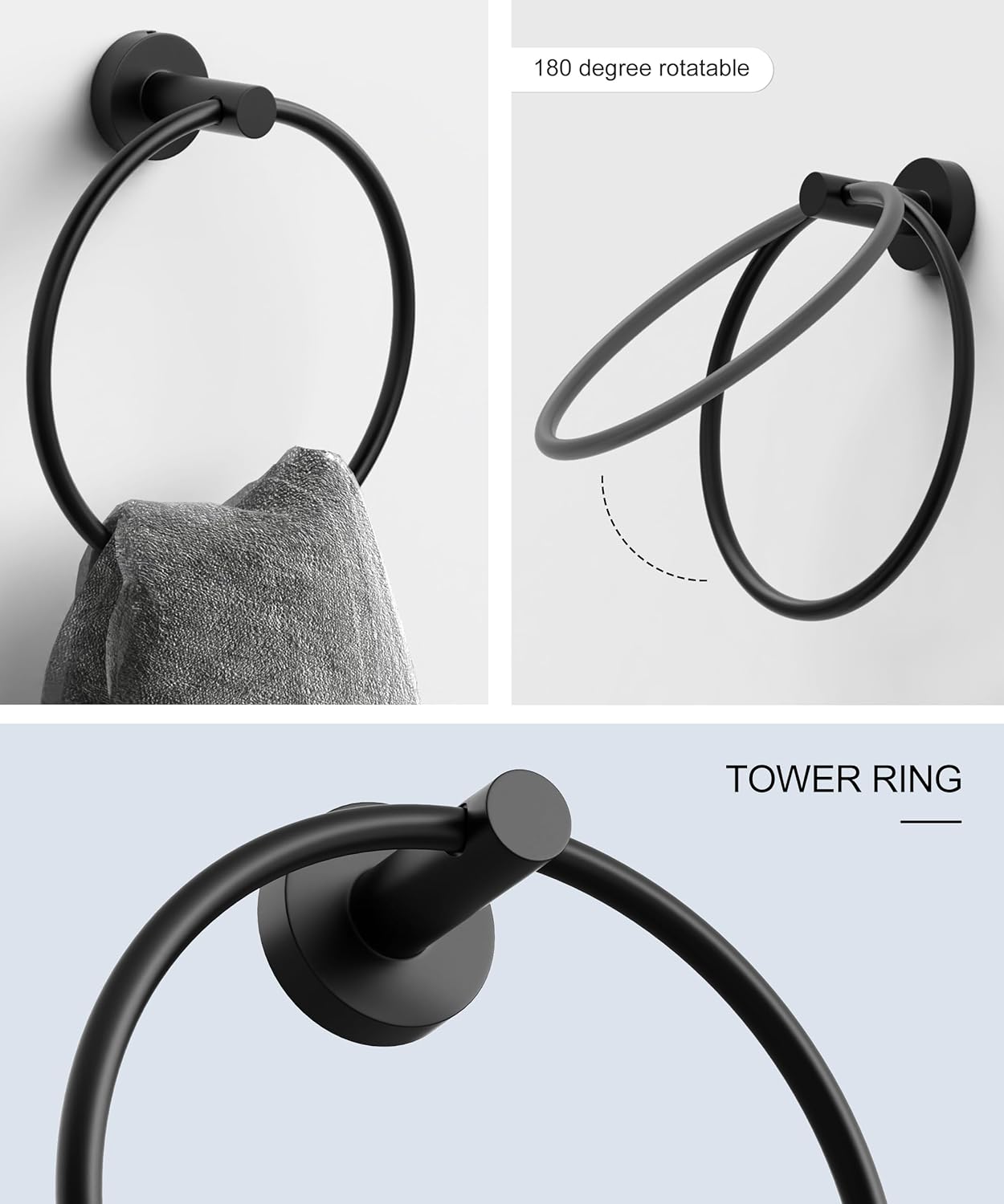 Matte Black Bathroom Hardware Accessories Set 6 Pcs Round Towel Rack and Toilet Paper Holder Set SUS304 Stainless Steel Towel Bar Set Wall Mounted by HOMEMYSTIQUE