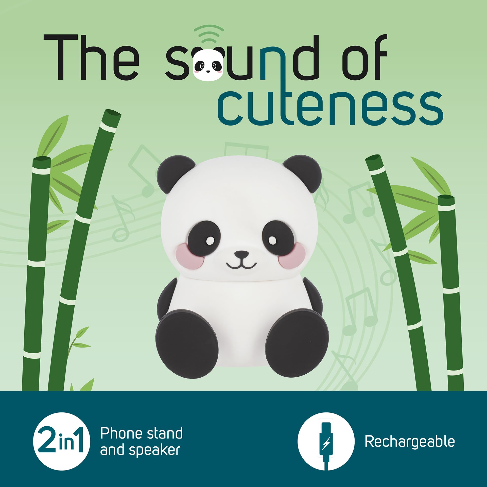 LEGAMI - Kabelloser Lautsprecher mit Halterung, The Sound of Cuteness, Panda-Design, Wiederaufladbar, Type-C-Kabel Inklusive, Als Handyhalterung Verwendbar, 6 x 8 x 5 cm