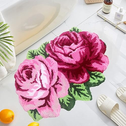 UKELER Alfombras de baño con rosas rosadas para baño, antideslizantes, absorbentes, alfombra de cocina, peludas, suaves, para dormitorio de niñas,