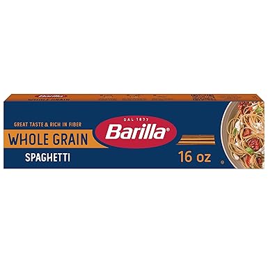 Barilla Whole Grain Spaghetti Pasta, 16 oz. Box - Non-GMO, Made With 100% Whole Grain Durum Wheat - Great Source of Fiber