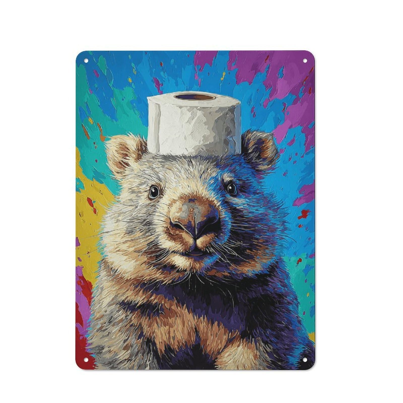 Junmoney Quokka With Toilet Paper On Head Vintage Tin Wall Plaque 40X30cm For Café Or Restaurant, A Decorative Christmas Gift For Café Owners And Decorators