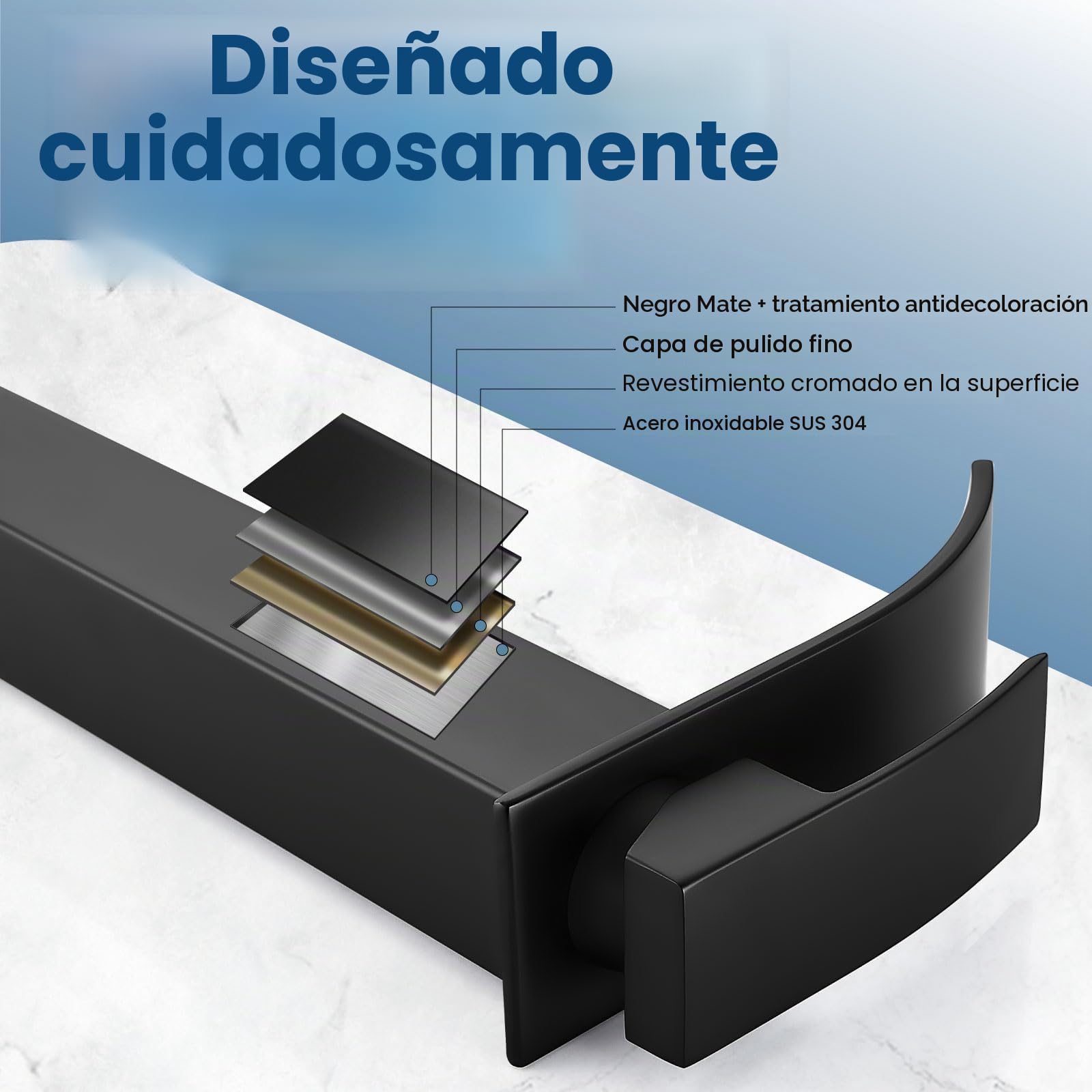 Airuida Grifo de baño de cascada alto de latón negro mate con un solo agujero de montaje en cubierta con boquilla rectangular grande para lavabo