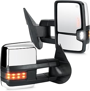 Youxmoto Towing Mirrors Fits 2007-2013 for Chevy GMC; Silverado Sierra 1500/ 2500HD/ 3500; Suburban/Avalanche/Yukon Tow Mirrors; Manual Extending/Folding; Turn Signal Light, Chrome Housing