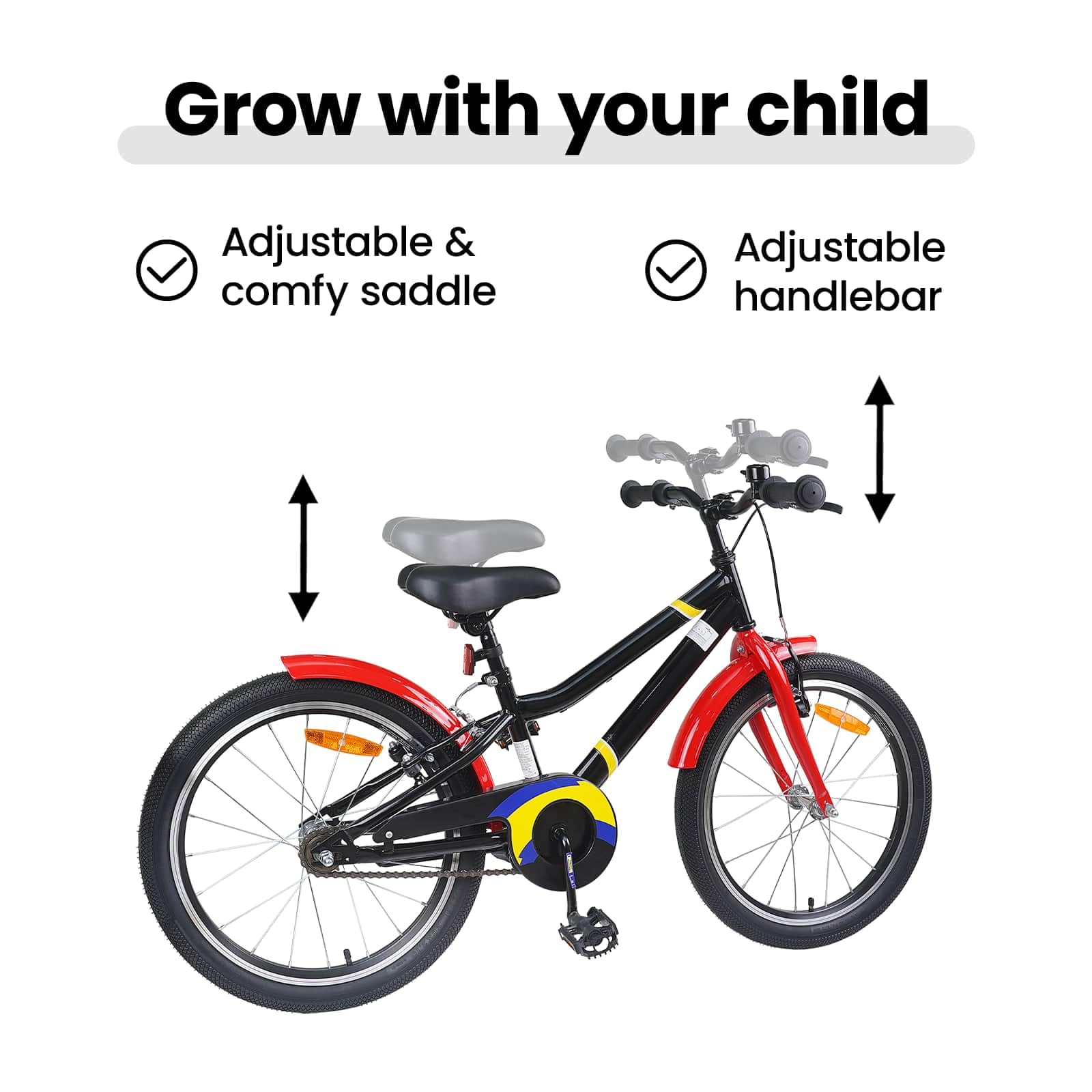 vidaXL Bicicletta Bambino 24 Pollici per 8-12 Anni Nero Rosso, Bicicletta Bambino Classica, Bici di Avvio Sicuro, Telaio in Acciaio, Sella Regolabile, Sistema di Frenatura Semplice