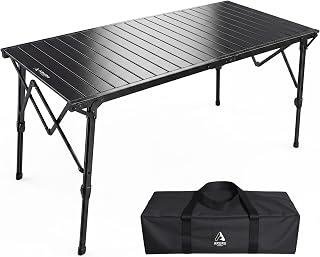 50" Camping Table,Roll Up Aluminum Picnic Table with Adjustable Hight Legs for 2-6 People - Heavy Duty Foldable Camp Table, Portable Outdoor Table for Cooking/Beach/BBQ/Party