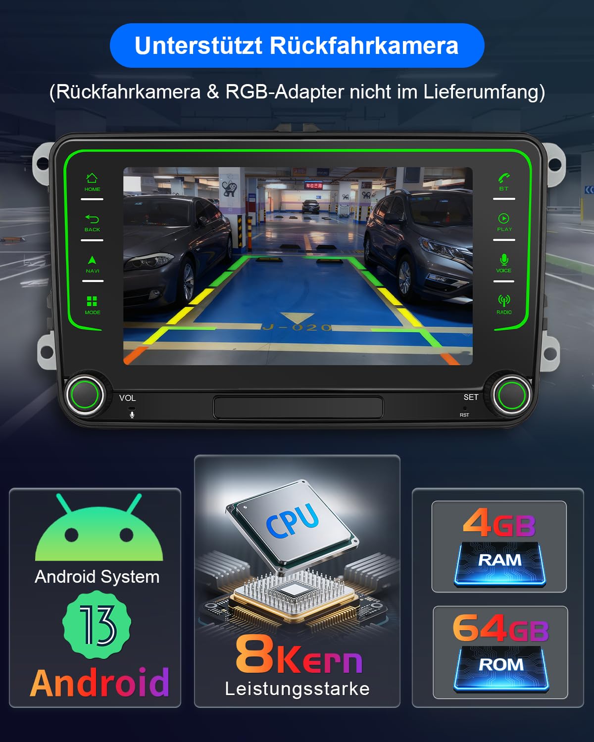 Autoradio mit Bildschirm für VW Golf 5 6 T5 Passat Polo 6R Tiguan Seat Skoda, 7 Zoll VW Caddy Radio 2Din mit Apple CarPlay Android Auto Mirrorlink DAB+ Navi Bluetooth WLAN Canbus GPS 8-Kern 4+64GB